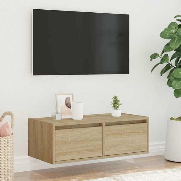 vidaXL tv-bord med LED-lys 75x35,5x25 cm sonoma-eg