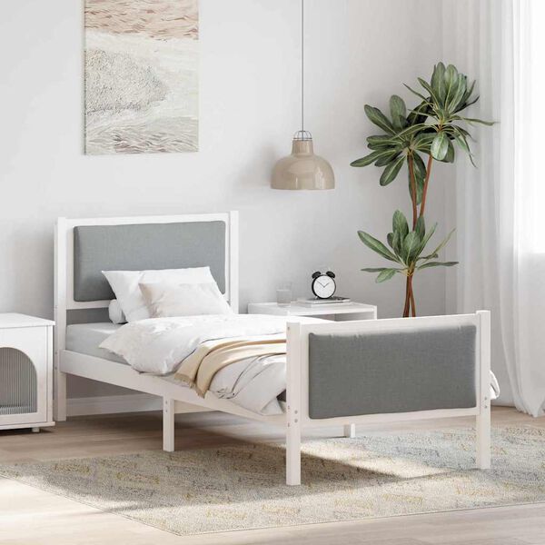 vidaXL Sengestel med hovedg&aelig;rde Lysegr&aring; 75 x 190 cm Stof