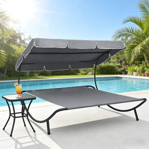 vidaXL udend&oslash;rs loungeseng med baldakin gr&aring;