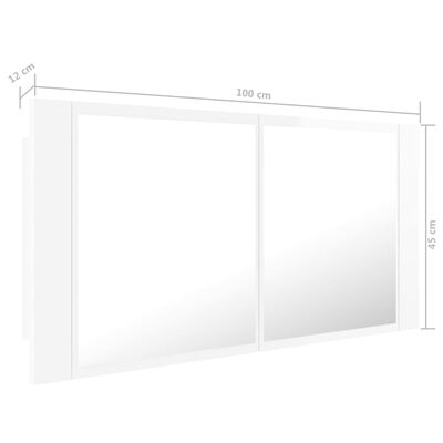 vidaXL badeværelsesskab m. spejl+LED-lys 100x12x45 akryl hvid højglans