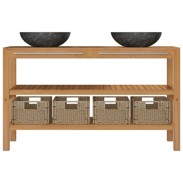 vidaXL badev&aelig;relsesskab med h&aring;ndvaske massivt teak marmor sort