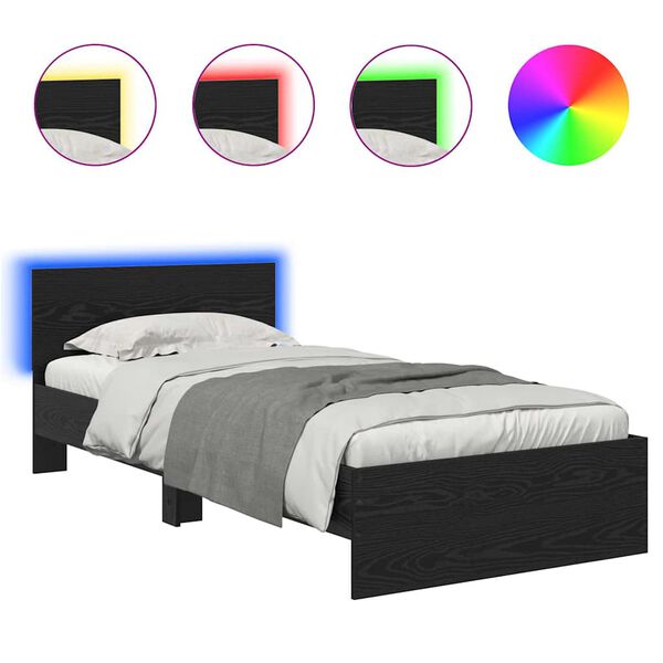 vidaXL Sengestel med hovedg&aelig;rde Sort eg 90 x 200 cm Konstrueret tr&aelig;