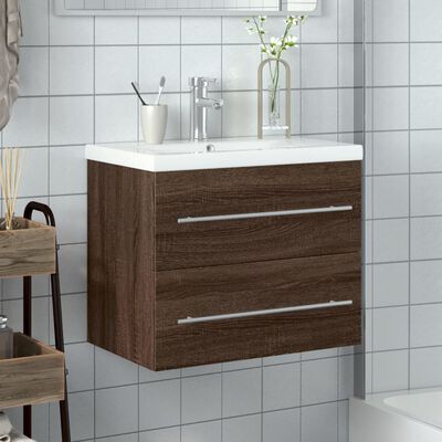 vidaXL underskab til badeværelse med håndvask brun egetræsfarve