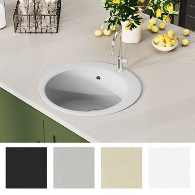 vidaXL køkkenvask granit enkelt vask rund hvid