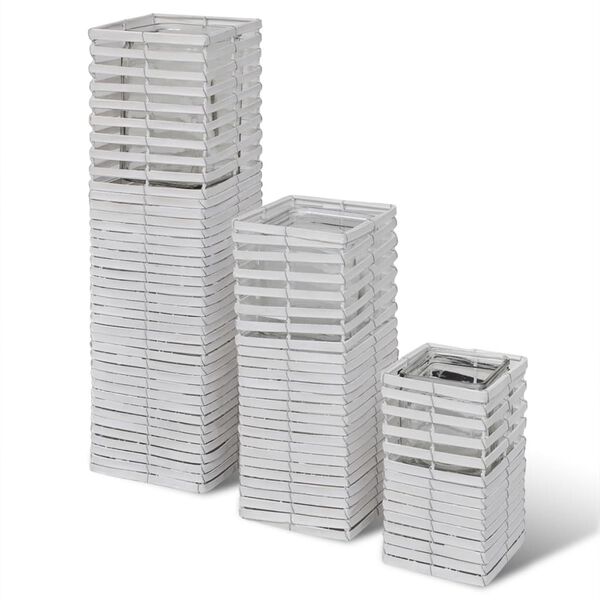 Lyseholder i hvid, v&aelig;vet stil, h&aring;ndlavet, 3 stk