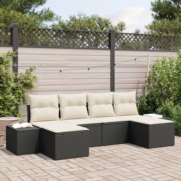 vidaXL Havesofa S&aelig;t med pude 6 pcs Sort polyrattan