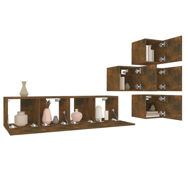 vidaXL tv-skabe 6 stk. konstrueret tr&aelig; r&oslash;get egetr&aelig;sfarve