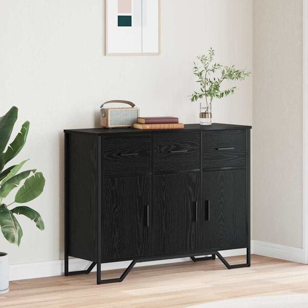 vidaXL Sideboard med skuffe Sort eg 97 x 32,5 x 74,5 cm