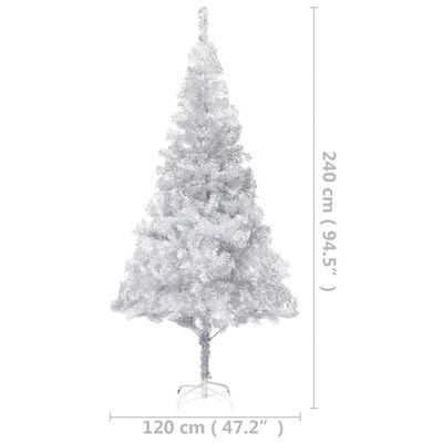 vidaXL kunstigt juletræ med lys og juletræsfod 240 cm PET sølvfarvet