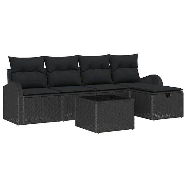 vidaXL Havesofa S&aelig;t med pude med opbevaring 6 pcs Sort Poly rattan
