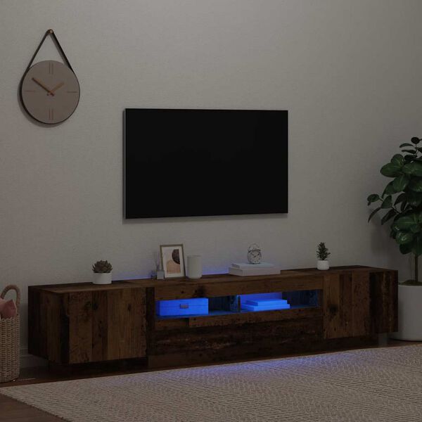 vidaXL tv-bord m. LED-lys 200x35x40 cm konstrueret tr&aelig; antikt tr&aelig;
