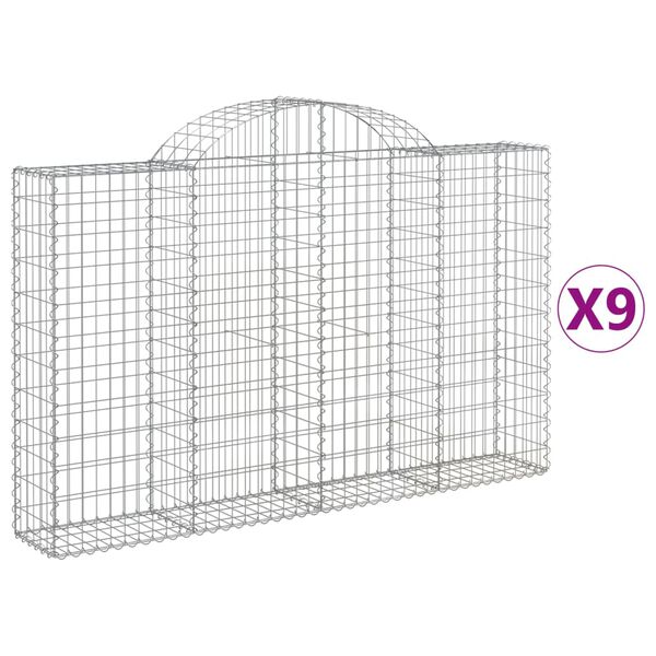 vidaXL buede gabionkurve 9 stk. 200x30x120/140 cm galvaniseret jern