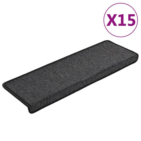 vidaXL trappemåtter 15 stk. 65x21x4 cm antracit rektangulær kant
