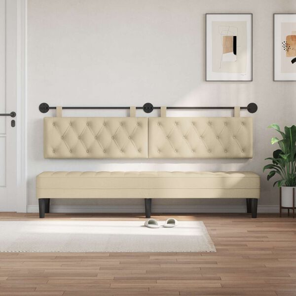 vidaXL H&aelig;ngende Hovedgavl V&aelig;gmonteret Creme 210 x 55 x 7 cm Stof