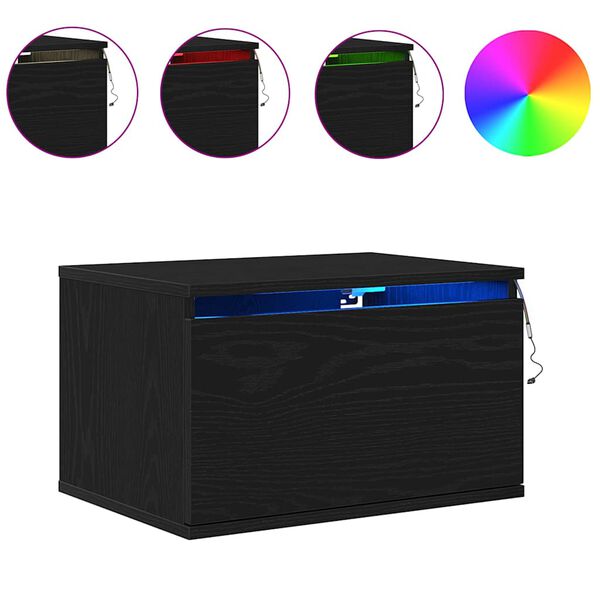 vidaXL V&aelig;gmonteret natbord Sort eg 50 x 36 x 30 cm Konstrueret tr&aelig;