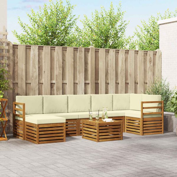 vidaXL Sofas&aelig;t med pude 8 pcs Naturlig og Fl&oslash;de Massivt Akacietr&aelig;