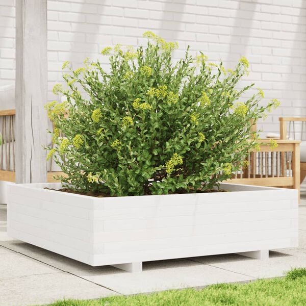 vidaXL plantekasse 90x90x26,5 cm massivt fyrretr&aelig; hvid