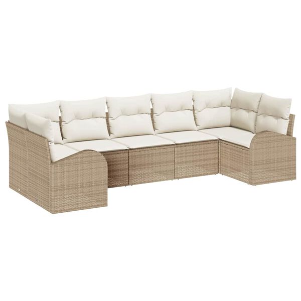 vidaXL Havesofa S&aelig;t med pude 7 pcs Beige og hvid polyrattan