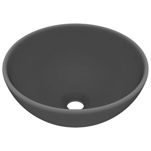 vidaXL luksuri&oslash;s h&aring;ndvask 32,5x14 cm rund keramisk mat m&oslash;rkegr&aring;