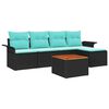 vidaXL Havesofa S&aelig;t med opbevaring 6 pcs Sort og turkis polyrattan