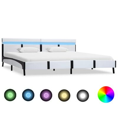 vidaXL sengestel med LED 180 x 200 cm kunstlæder hvid