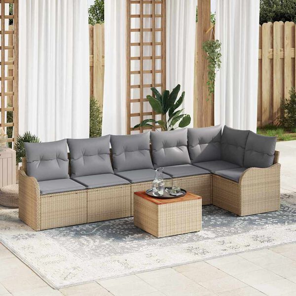 vidaXL Havesofa S&aelig;t 7 pcs Beige Poly rattan