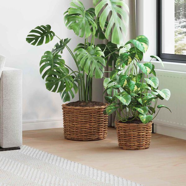 vidaXL Plantekurv med opbevaring 2 pcs Brun Kubu rattan