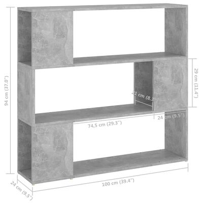 vidaXL bogskab/rumdeler 100x24x94 cm spånplade betongrå
