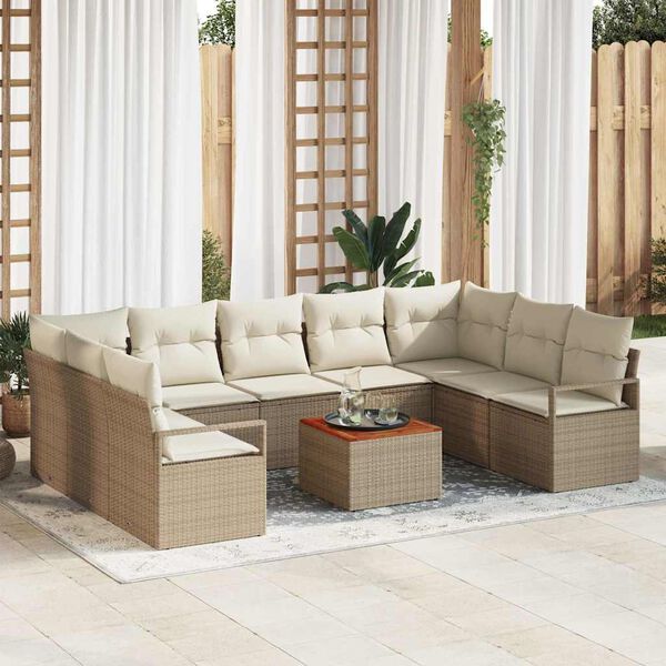 vidaXL Havesofa Sæt med pude 10 pcs Beige Poly rattan