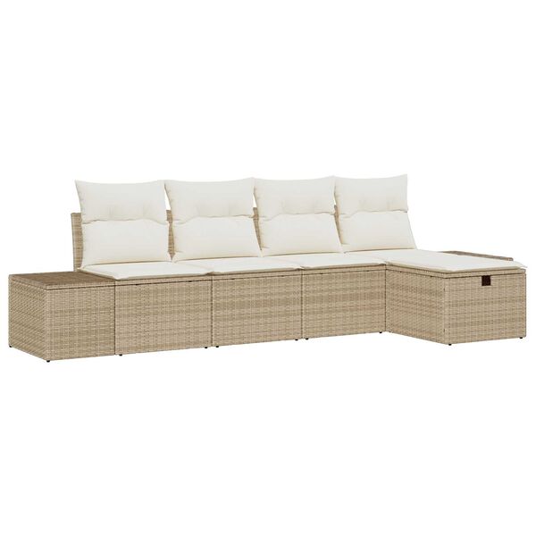 vidaXL Havesofa S&aelig;t med pude 5 pcs Beige polyrattan