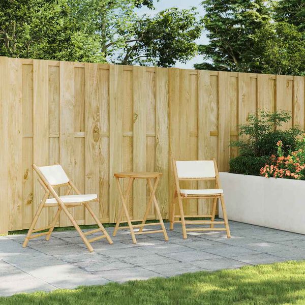 vidaXL foldbare bistrostole 2 stk. med cremefarvede hynder bambus