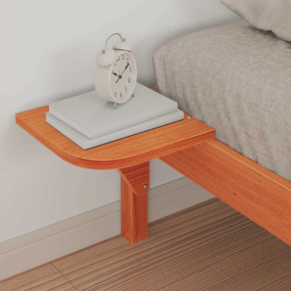 vidaXL Sengestel med sideborde Voks brun 80 x 220 cm Massiv fyrretr&aelig;