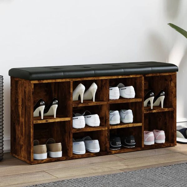 vidaXL skobænk 102x32x50 cm konstrueret træ røget egetræsfarve