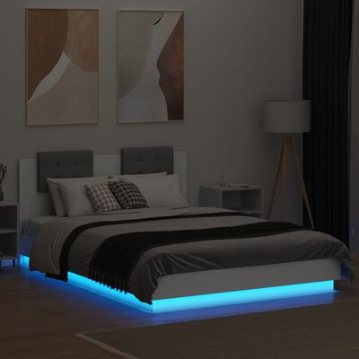 vidaXL sengeramme med sengegavl og LED-lys 120x200 cm hvid