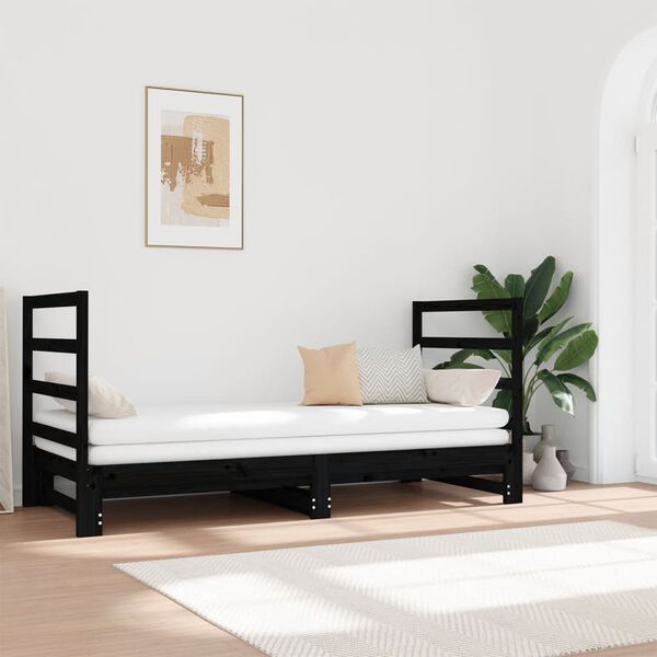 vidaXL daybed med udtr&aelig;k 2x(90x190) cm massivt fyrretr&aelig; sort