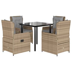 vidaXL spisebordss&aelig;t til haven 5 dele med hynder polyrattan beige