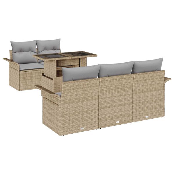vidaXL Havesofa S&aelig;t med pude 6 pcs Beige polyrattan