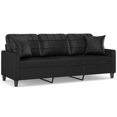 vidaXL 3-personers sofa med pyntepuder 180 cm kunstlæder sort
