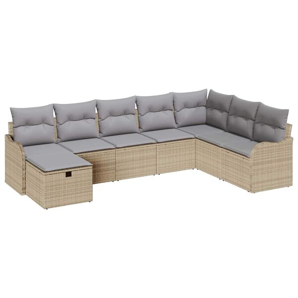 vidaXL Havesofa S&aelig;t med pude med opbevaring 8 pcs Beige Poly rattan