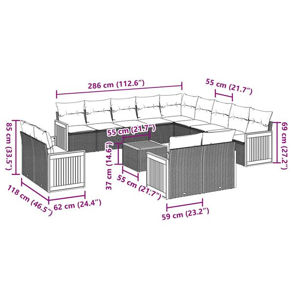 vidaXL sofas&aelig;t til haven 14 dele med hynder polyrattan sort