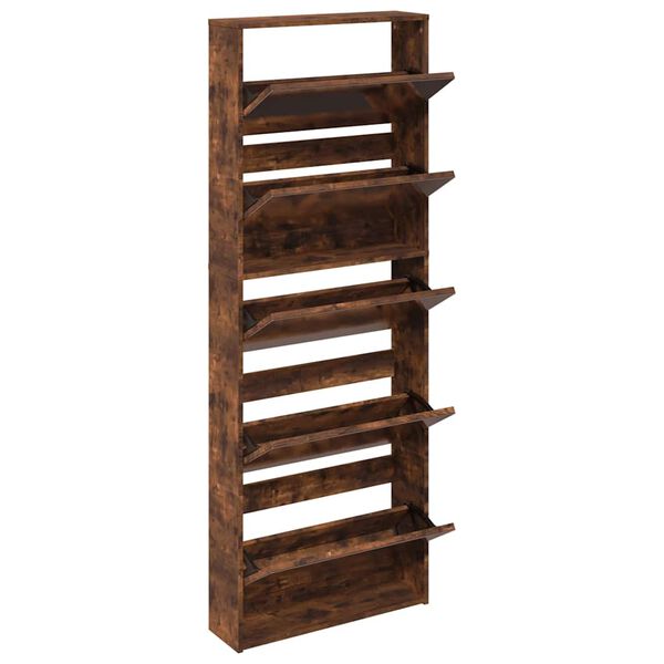 vidaXL skoskab med spejl og 5 hylder 63x17x169,5 cm r&oslash;get egetr&aelig;sfarve