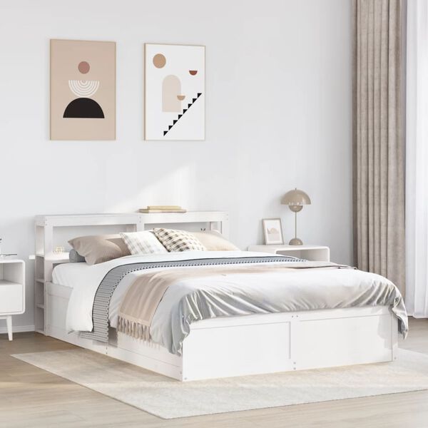 vidaXL sengeramme med sengegavl 120x200 cm massivt fyrretr&aelig; hvid