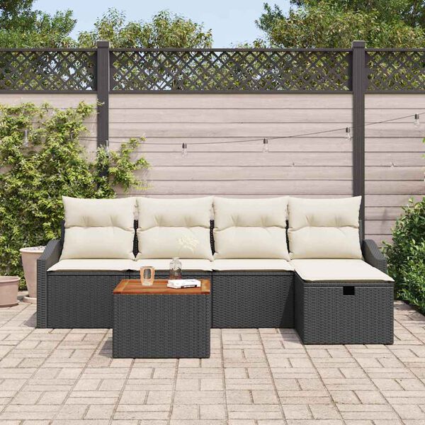 vidaXL Havesofa Sæt med pude med opbevaring 6 pcs Sort Poly rattan