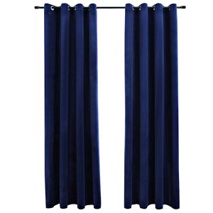vidaXL m&oslash;rkl&aelig;gningsgardiner 2 stk. ringe 140 x 175 cm fl&oslash;jl m&oslash;rkebl&aring;