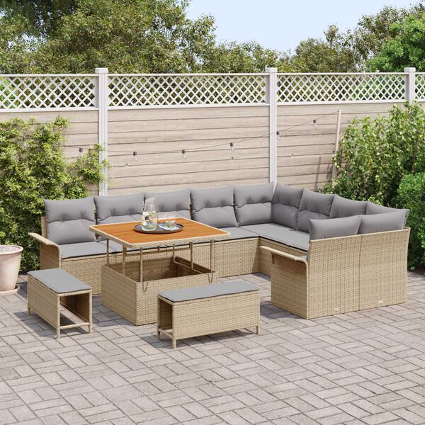 vidaXL Havesofa S&aelig;t med pude 12 pcs Beige polyrattan