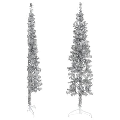 vidaXL kunstigt halvt juletræ med juletræsfod 150 cm smalt sølvfarvet