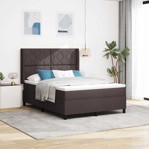 vidaXL LED Box Spring Bed med madras M&oslash;rk Brun 160 x 200 cm Stof