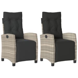 vidaXL havestole 2 stk. lænefunktion og fodstøtte polyrattan lysegrå