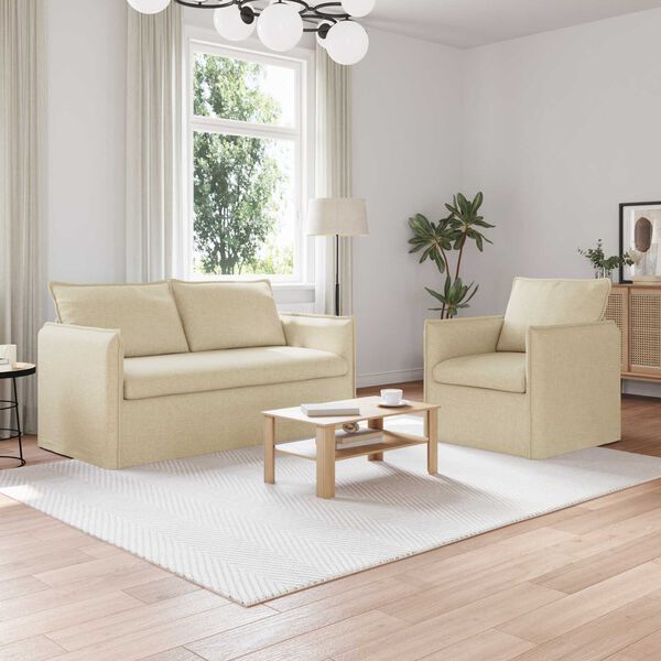 vidaXL Sofa 140cm 2 pcs Creme Metal