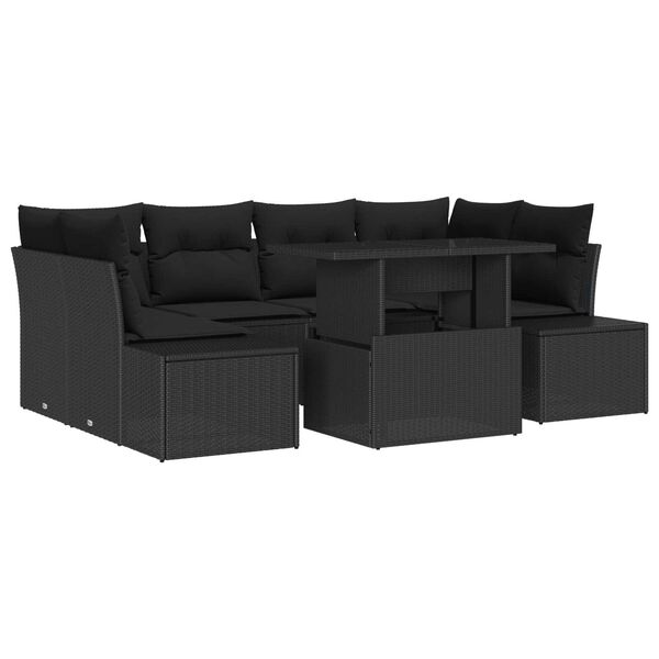 vidaXL Havesofa S&aelig;t 7 pcs Sort Poly Rattan og pulverlakeret st&aring;l